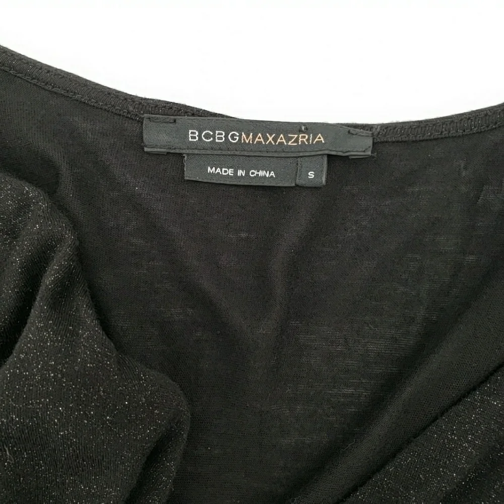 BCBGMaxAzria Twisted Straps V Neck Glittery Casual Black Dress